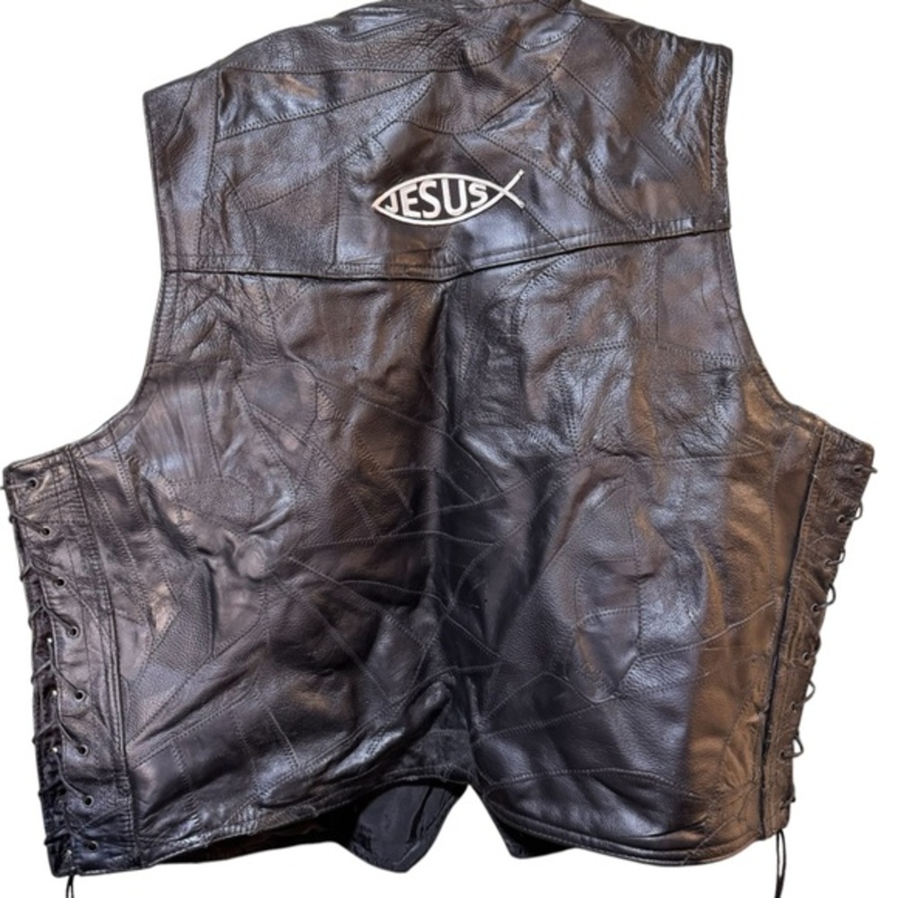 Diamond Plate Buffalo Leather EUC Motorcycle Vest Men's Hand-Sewn Pebble Grain3X - Picture 6 of 13